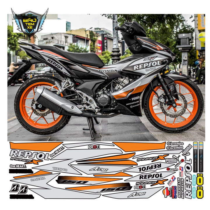 [ FREE SHIP ] Tem rời xe winner X Repsol dán xe đen nhám