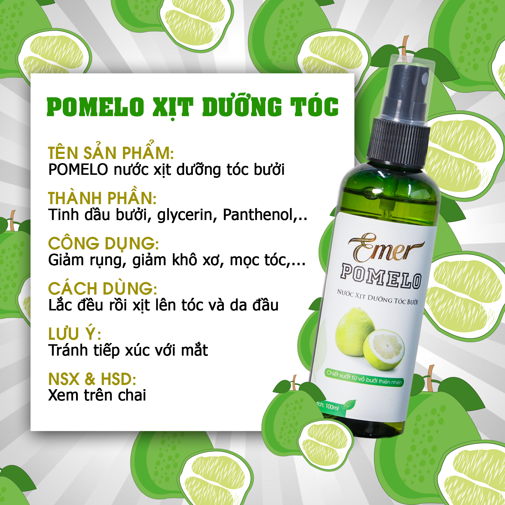 [HCM]Bộ 2 chai xịt Pomelo Tinh Dầu Bưởi 100ml x2