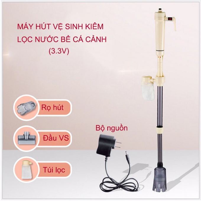 Máy hút cặn đáy jenecavệ sinh đáy hồ cá chạy pin đơn giản và gọn nhẹ
