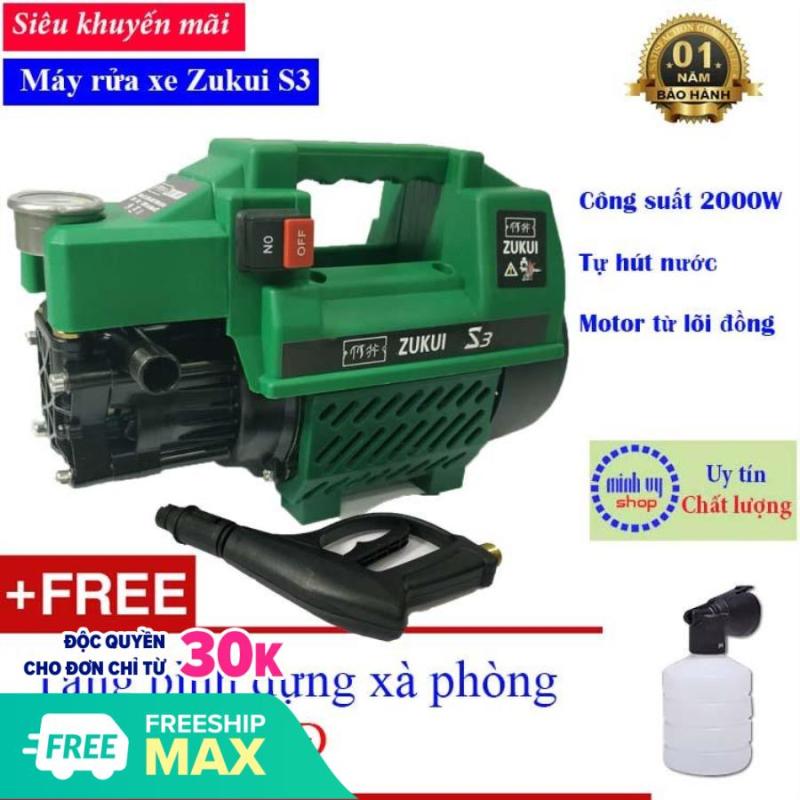 Máy rửa xe gia đình - máy rửa xe cao áp mini Zukui S3 - 2000W - tự hút nước -tự ngắt - cực mạnh - Bảo hành 12 tháng