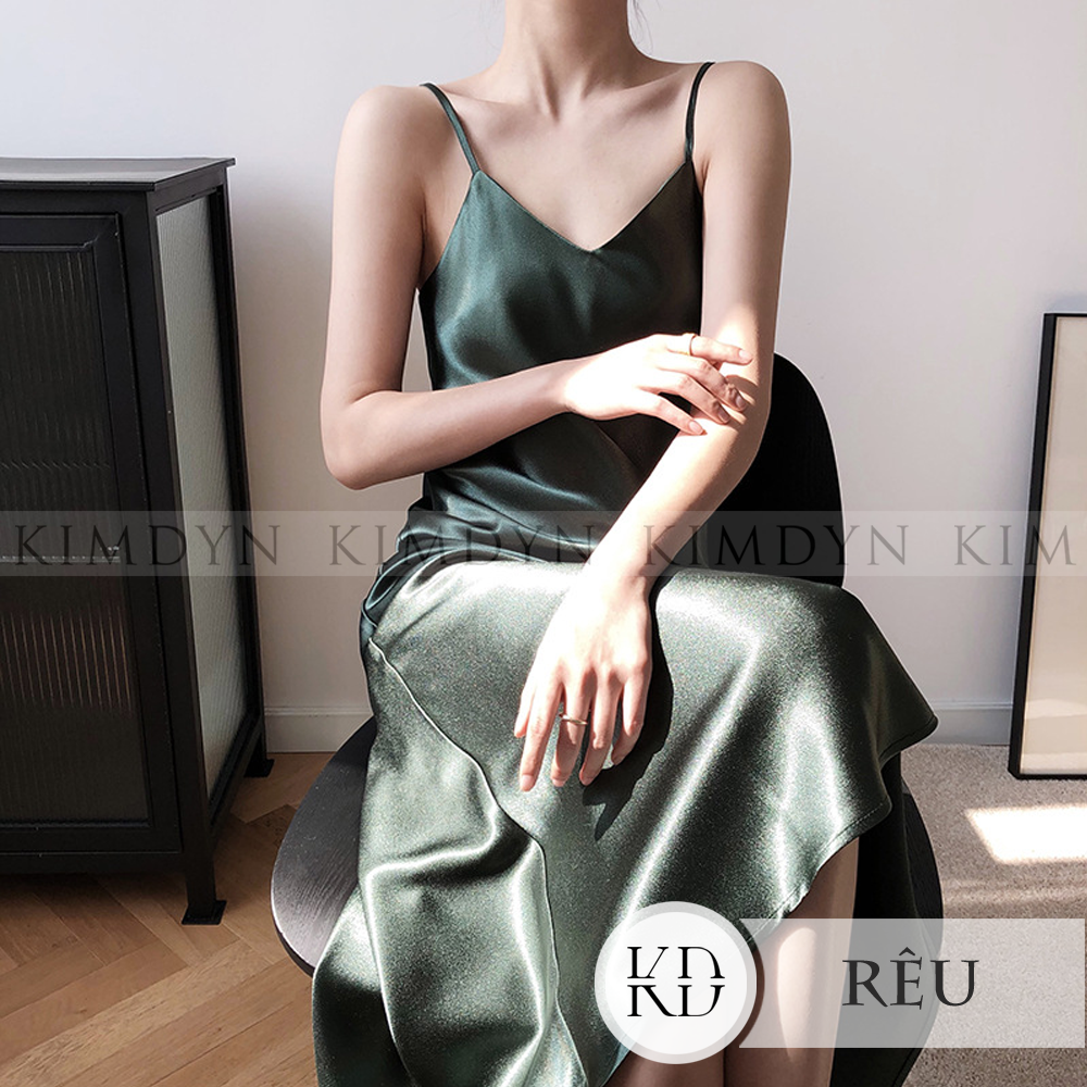 Đầm hai dây lụa satin cổ chữ V sang trọng KimDyn [KDD19]