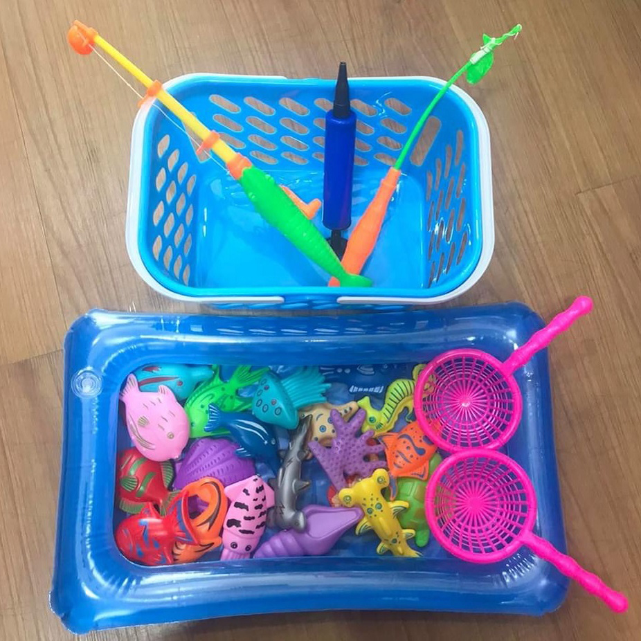 Bộ đồ chơi câu cá trẻ em, kèm bể phao hơi và bơm tay - Thiết kế sinh động