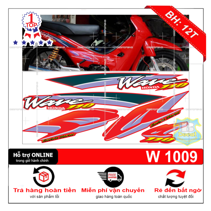 Tem rời wave nhỏ đời đầu mẫu zin dán xe đỏ