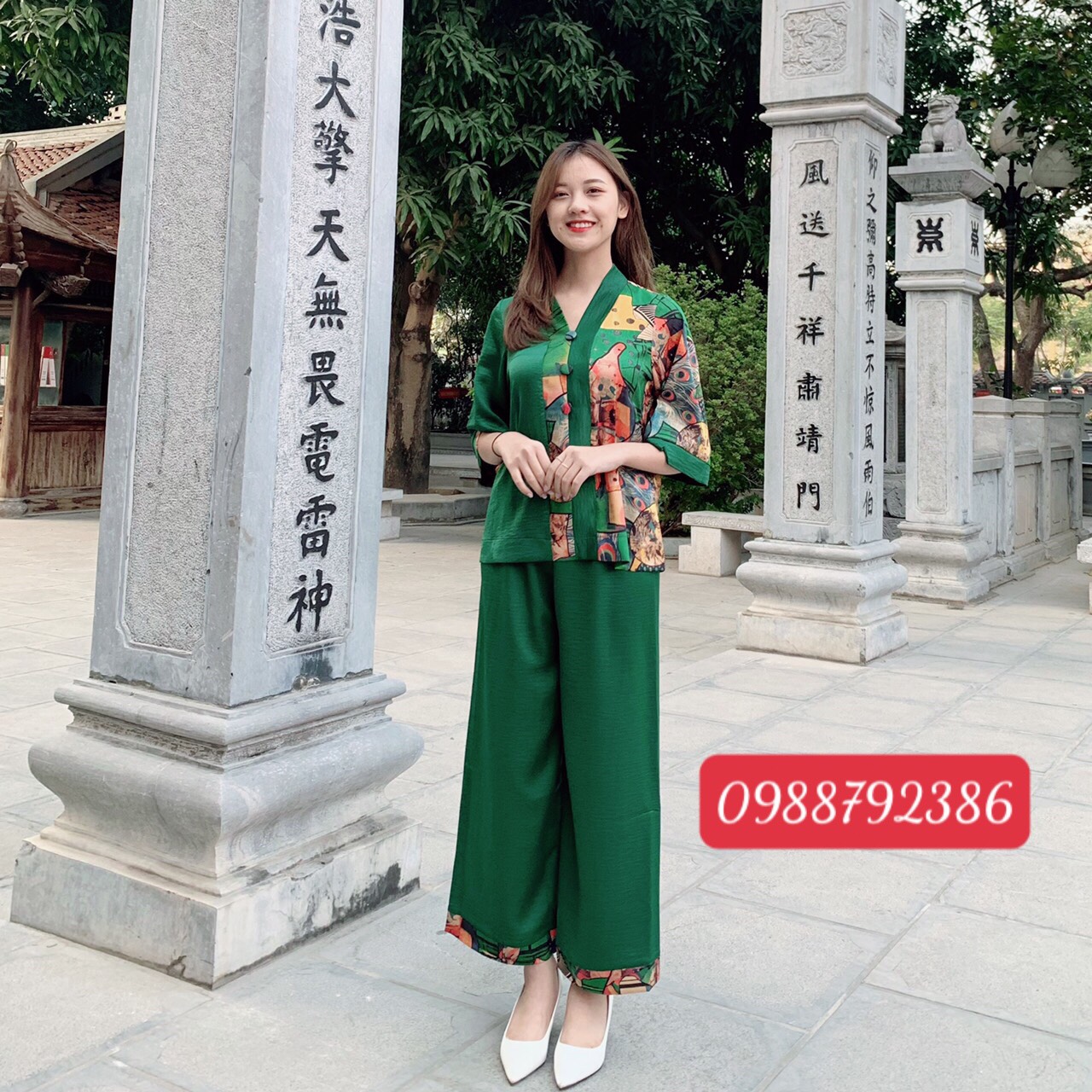 Set bộ phật tử thiết kế đi chùa chất lụa vân gỗ