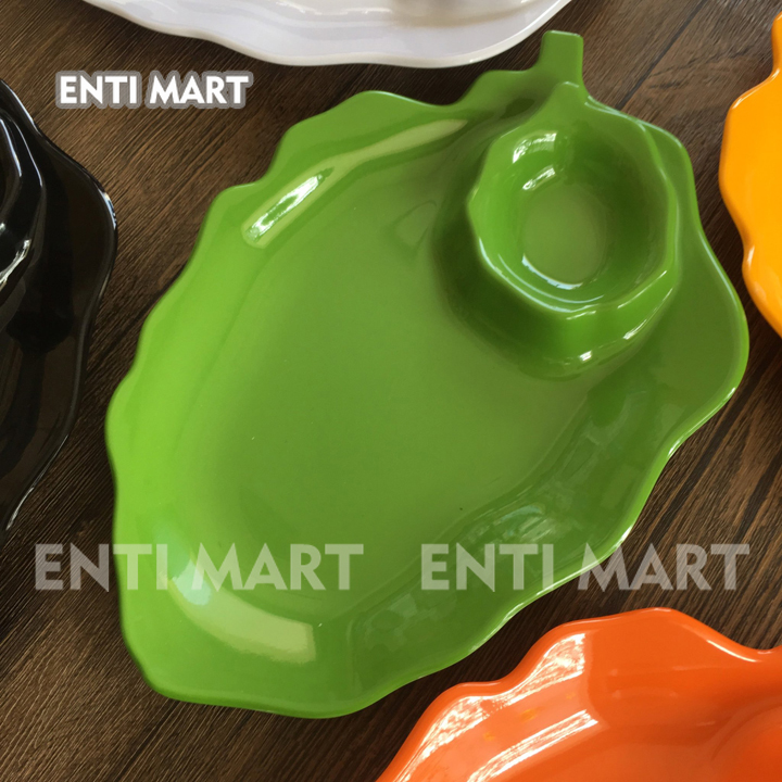 10 Dĩa Lá Kèm Chén Chấm Melamine dài 25.5cm