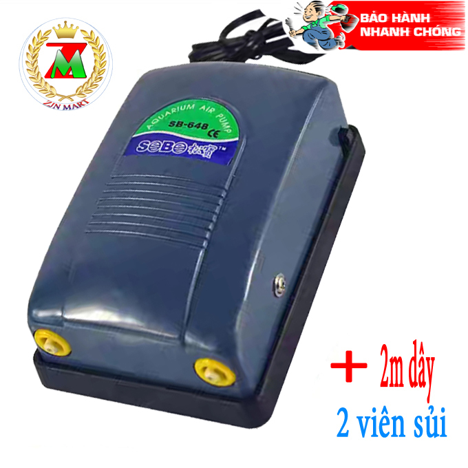 Máy sục oxi 2 vòi SB (full hộp) lắp bể cá cảnh air pump 648, máy bơm khí hồ cá cảnh tại nhà zjnmart