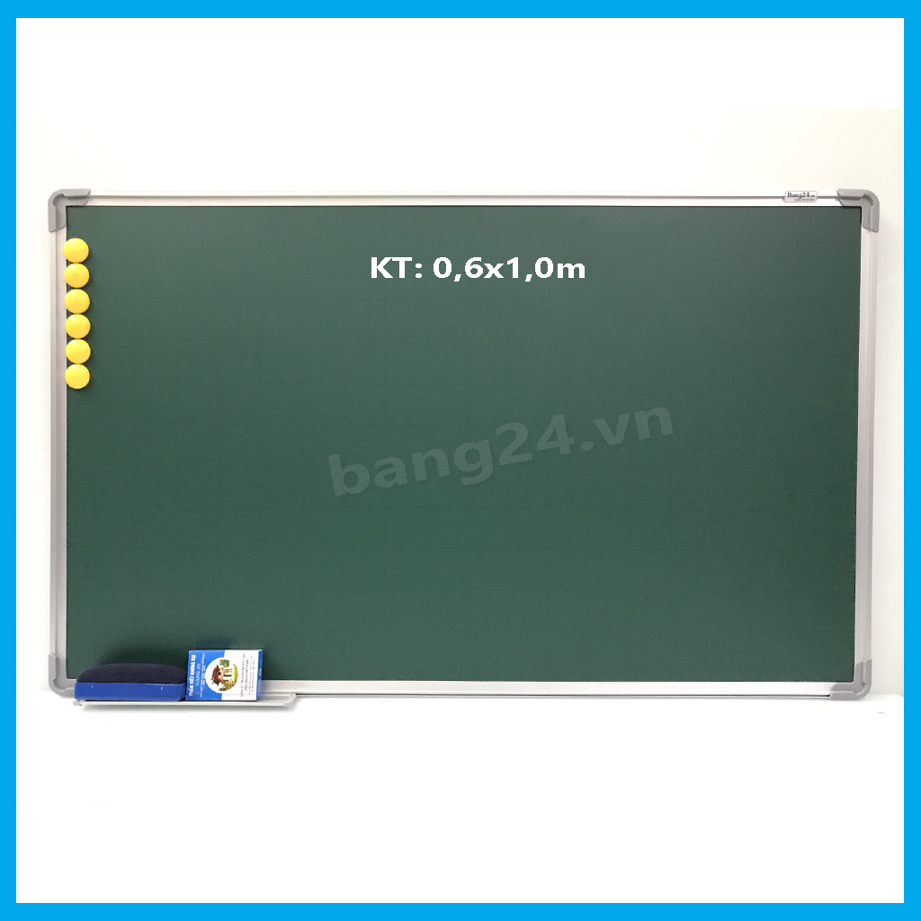 Bảng Từ Xanh Viết Phấn, KT: 0,6x1,0m (Tặng kèm 1 khay để phấn, 1 hộp phấn, 1 xóa bảng và 6 viên nam châm)