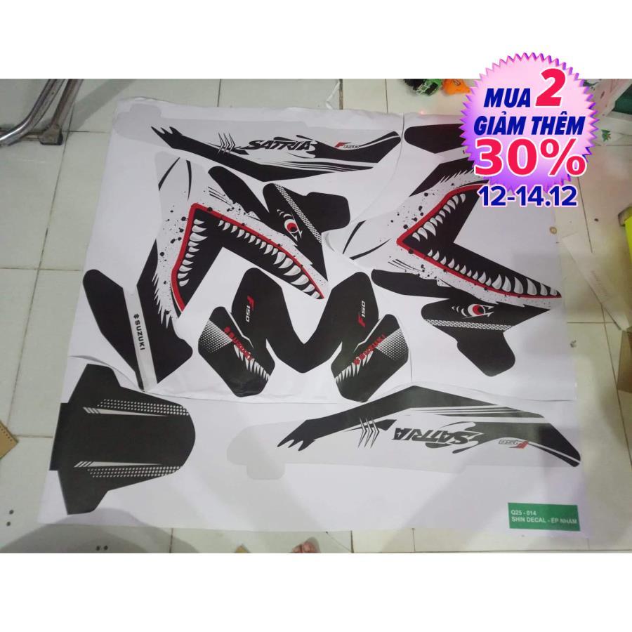 Tem trùm xe Satria fi mẫu cá mập trắng đen