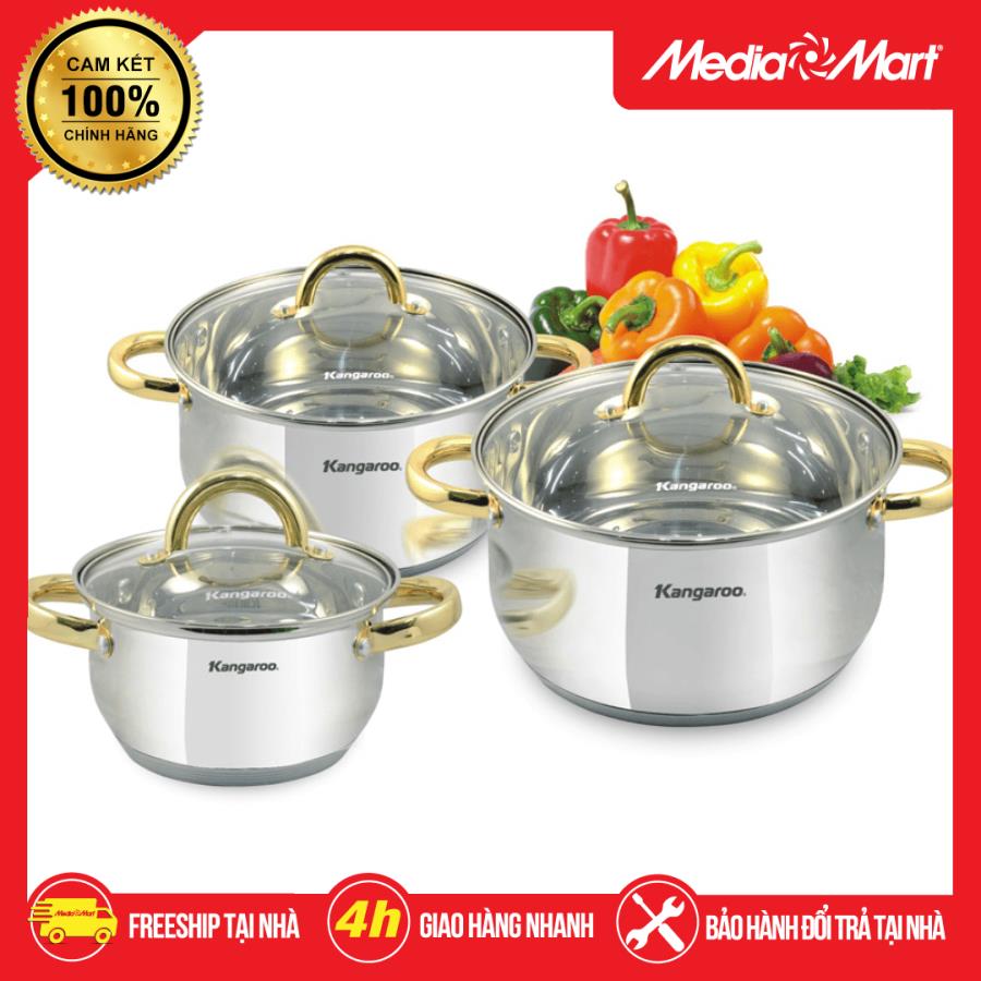 Bộ nồi 3 chiếc inox 5 đáy kangaroo kg864