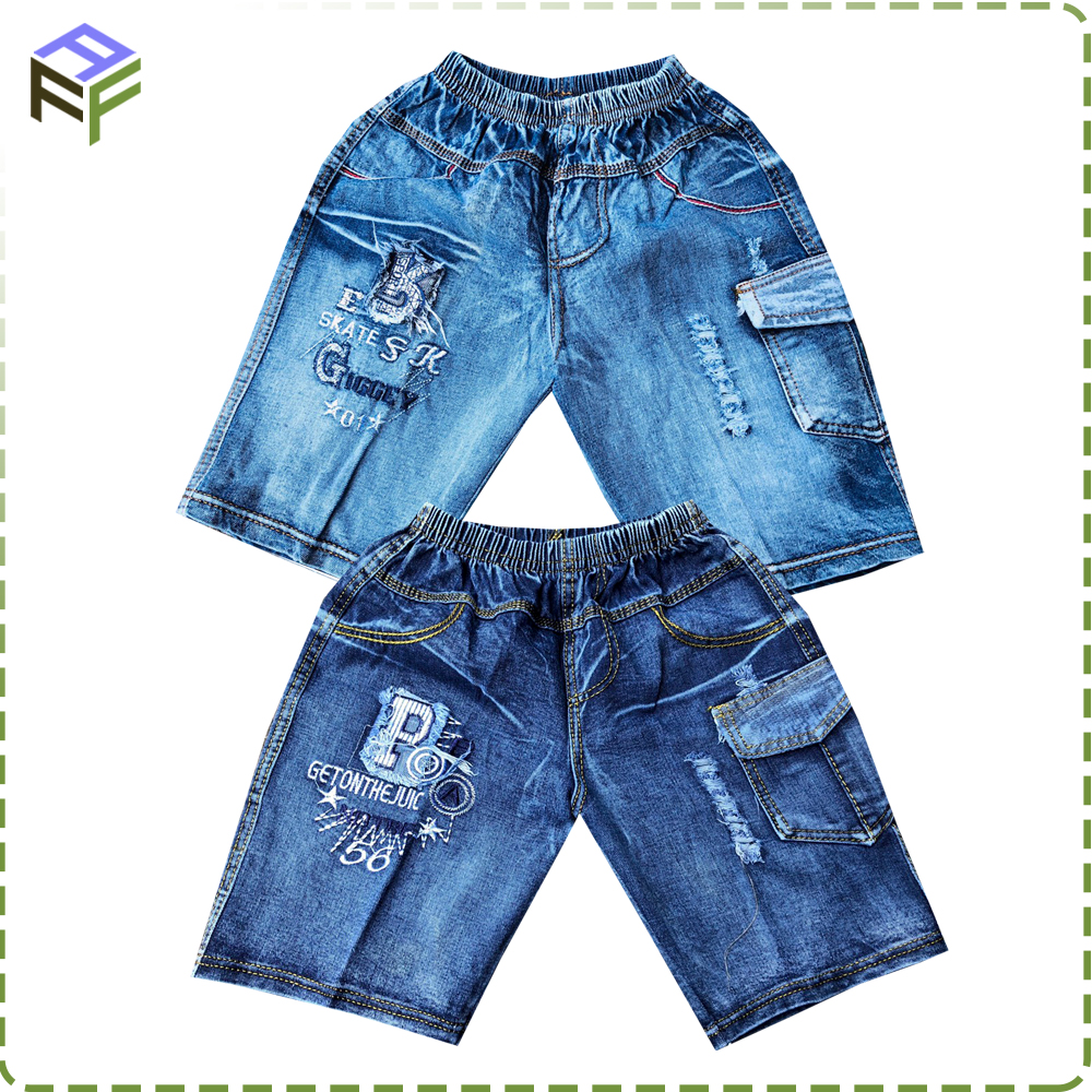 Combo 2 quần jean lửng bé trai phối túi cao cấp họa tiết ngẫu nhiên size từ 25-36kg VNXK vải mềm mịn