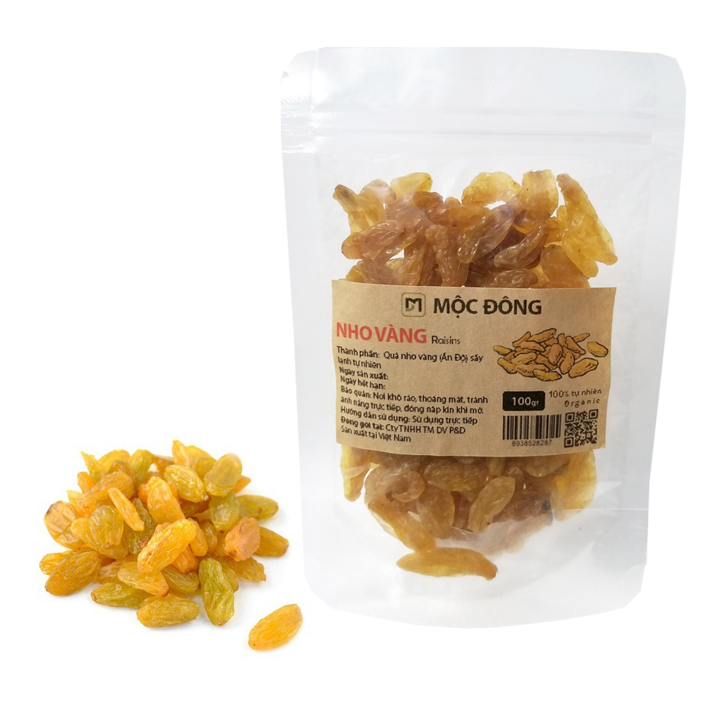 [Quà tặng Tết] Túi 100gr Nho khô vàng Ấn Độ vị chua ngọt quả lớn