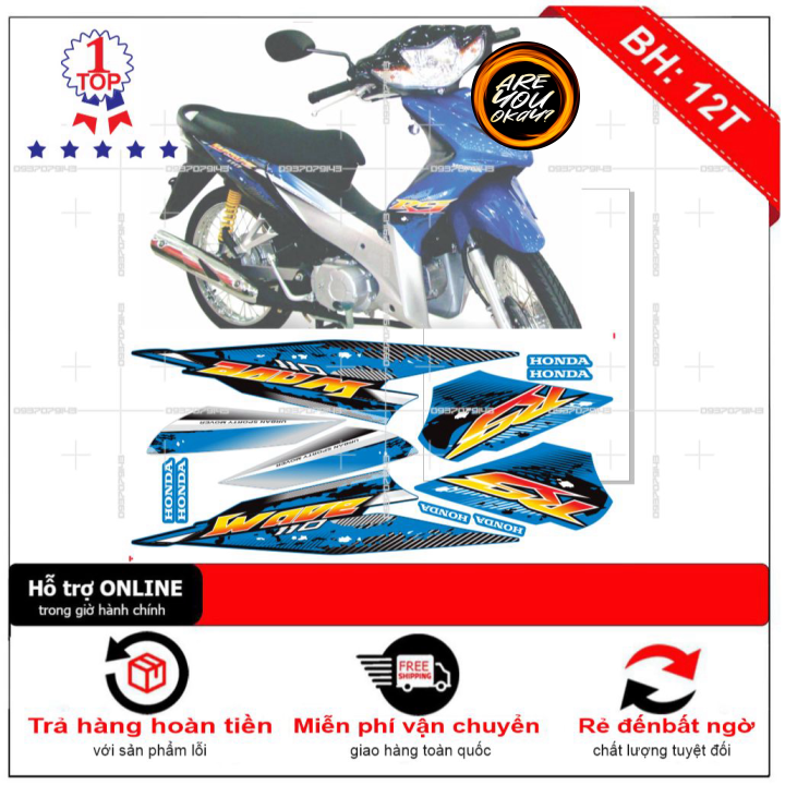 Tem rời dán xe wave RS 110 xanh đen