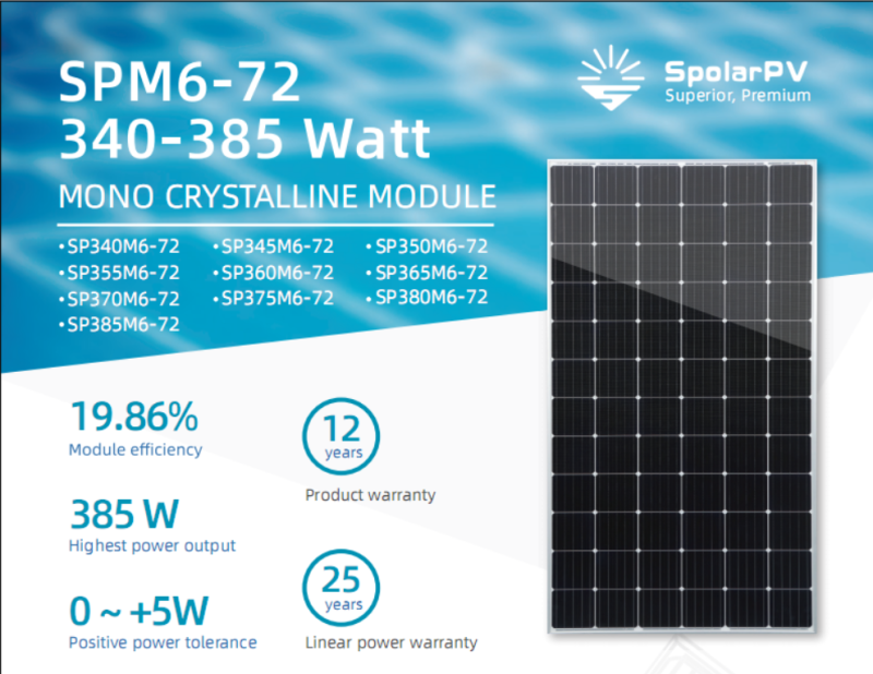 Tấm pin năng lượng mặt trời Spolar PV 370W (Mono)