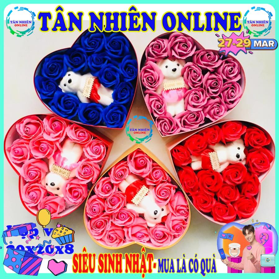 Hộp quà trái tim , Quà tặng valentine hộp hoa hồng sáp hình trái tim, kèm gấu siêu đẹp đủ màu sắc, kích thước, món quà sinh nhật, quà tặng tình yêu ý nghĩa nhất