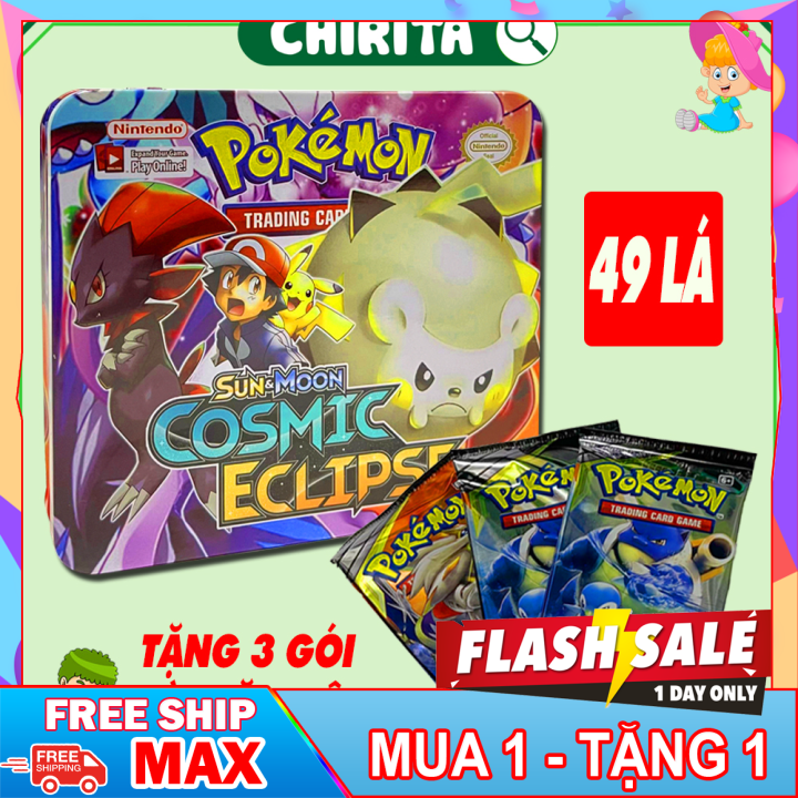 (𝗙𝗥𝗘𝗘 𝗦𝗛𝗜𝗣 - 𝗠𝗨𝗔 𝟭 𝗧𝗔𝗡𝗚 𝟭) Bài POKEMON Hộp Sắt Cao Cấp, Tặng Gói Bài Đặc Biệt - Bộ Bài Pokemon 49 Thẻ Bài Giá Rẻ - Đồ Chơi pokemon