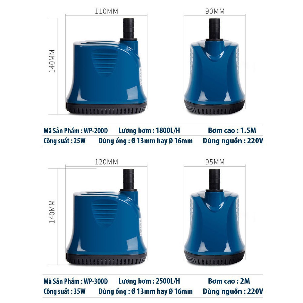 Máy bơm chìm SOBO WP-100D bơm hút cặn đáy, bơm chìm bể cá