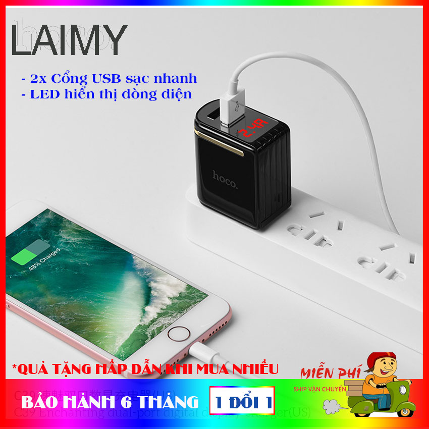 [HCM]Củ sạc nhanh cốc sạc nhanh Hoco C39 2 cổng USB màn hình LED hiển thị dòng điện 2.4A siêu bền đẹp tinh tế cho các dòng điện thoại thông minh iphone samsung xiaomi oppo vivo lightning type-c micro-usb  - LAIMY