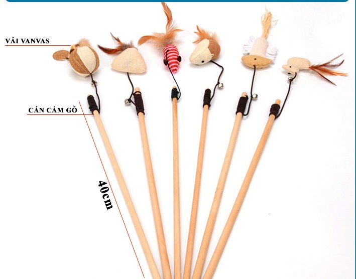 Cần câu mèo cán gỗ