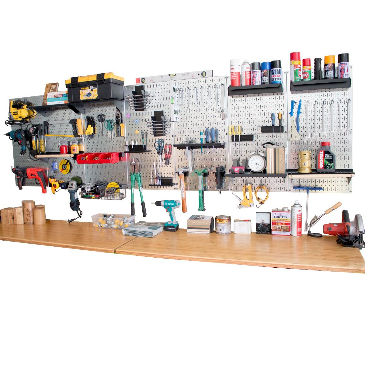 Bảng treo dụng cụ Pegboard cơ khí SMLIFE WB2 - Mô đun 2 Bảng mạ kẽm dày 1,2mm + bộ móc treo sơn tĩnh điện màu đen - Lưu trữ dụng cụ trực quan, dễ tìm kiếm - Combo dành cho gia đình