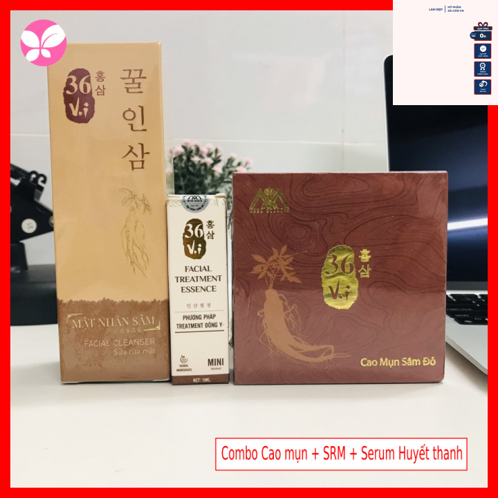 Combo Cao mụn sâm đỏ + Sửa rửa mặt Mật sâm + Serum huyết thanh đông y 36 vị