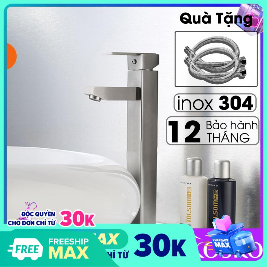 Vòi lavabo nóng lạnh inox SUS 304 vuông cao 30cm (Hàng chuẩn loại 1) (Tặng kèm dây cấp) phù hợp với mọi loại chậu rửa mặt 1 Lỗ, lavabo rửa mặt chậu thường – chậu dương vành – chậu dương bàn – chậu âm bàn (Bảo hành 1 đổi 1 trong vòng 7 ngày)