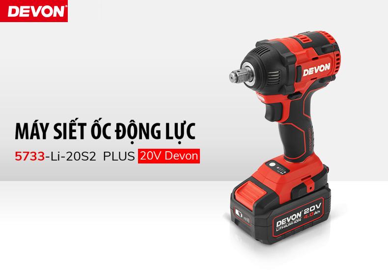 Máy siết ốc động lực DEVON 5733-Li-20S2 PLUS 20V (Túi xách+2 pin 5.2Ah)