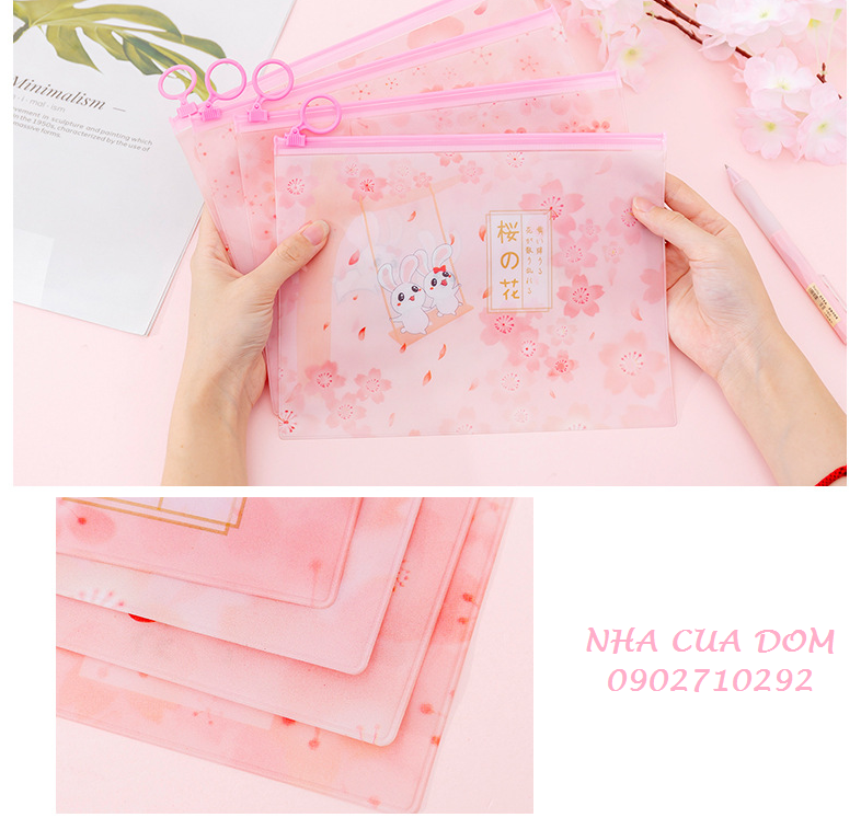 [HCM]Combo 2 Túi Đựng Tài Liệu In Hoa Đào Và Thỏ