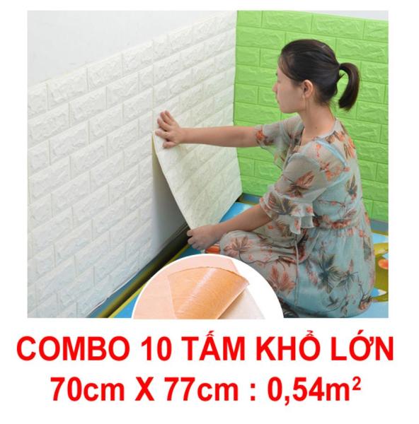 10 Tấm xốp dán tường giả gạch 3D 70x77cm. Chất liệu thân thiện môi trường góc cạnh của xốp mềm mại hơn an toàn cho trẻ em khi được bảo vệ bằng miếng ốp tường.