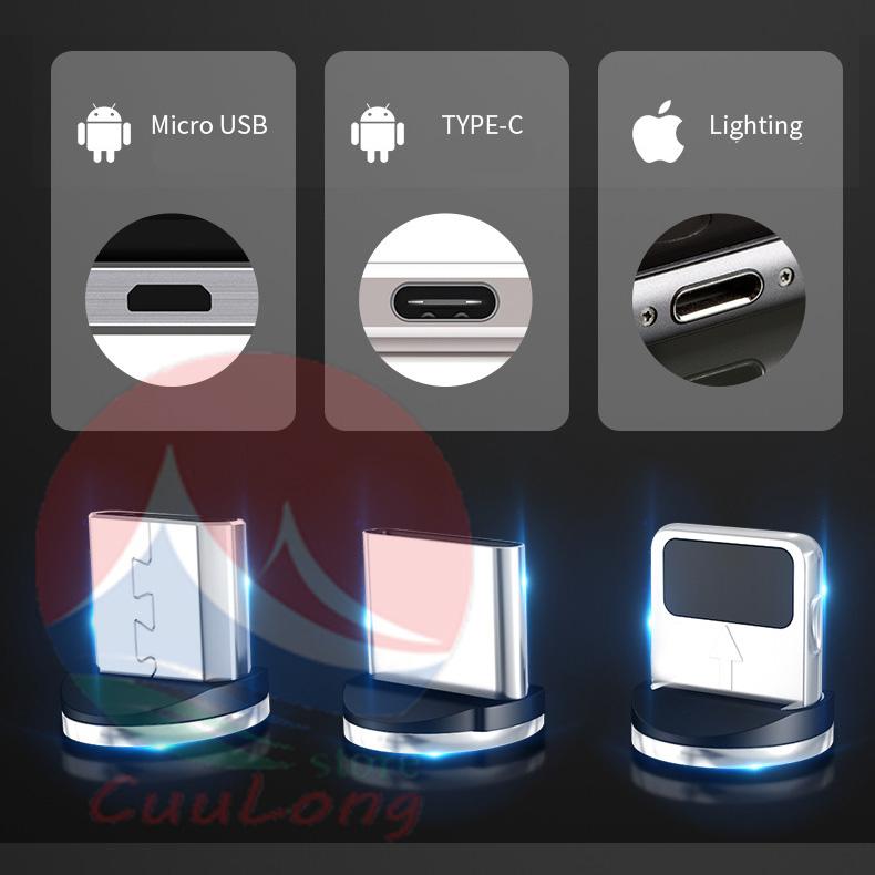 Đầu Sạc Nam Châm Từ Tính Lightning Type C Micro USB xoay 360 độ cho điện thoại Android iOS (chỉ có đầu sạc không có dây)