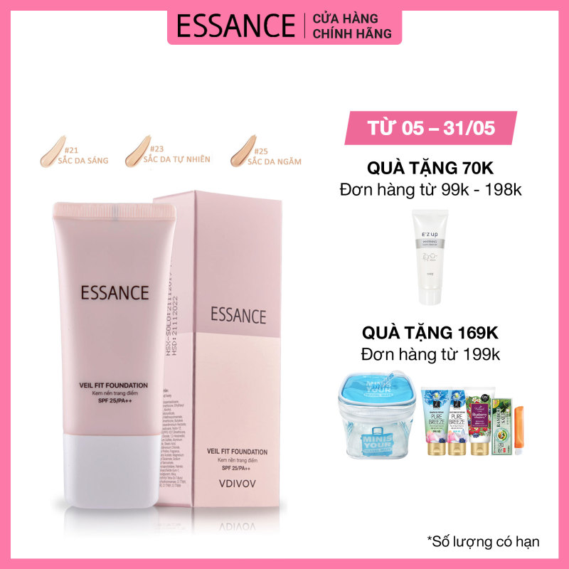 Kem nền bền màu che khuyết điểm toàn diện Essance Veil Fit Foundation SPF25 PA++ 30ml