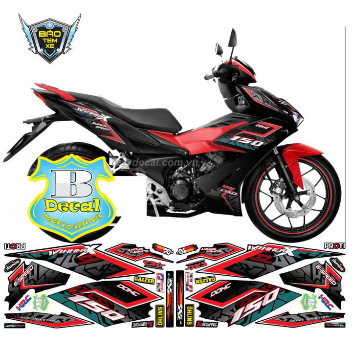 [ FREE SHIP ] Tem rời xe winner X đỏ đen nhám 30343