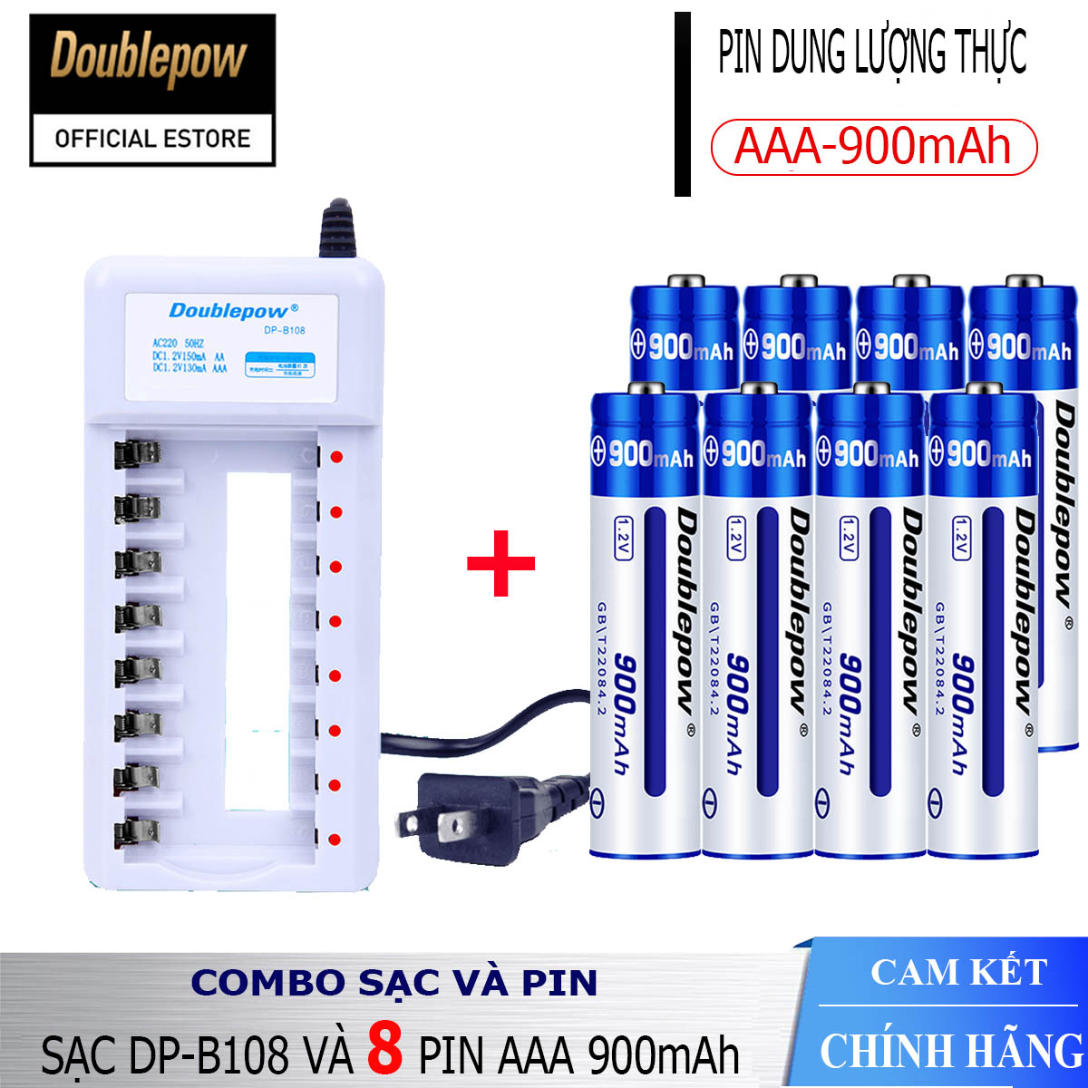 Combo sạc pin tiểu AA AAA DP-B108 và Hộp 8 viên pin AAA 900mAh Doublepow - Hàng chính hãng