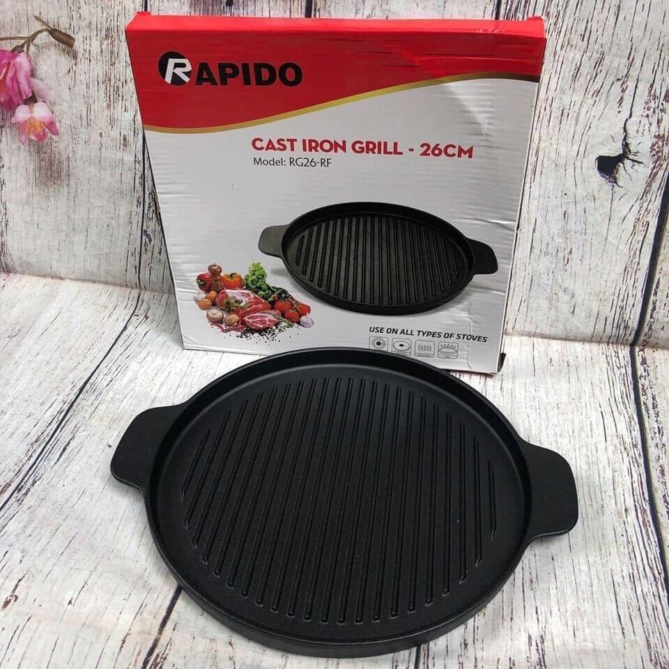 Chảo Gang Nướng Rapido Chống Dính BBQ Size 24cm Tiếp Nhiệt Nhanh, Giữ Nhiệt Lâu, Dùng Cho Mọi Loại Bếp