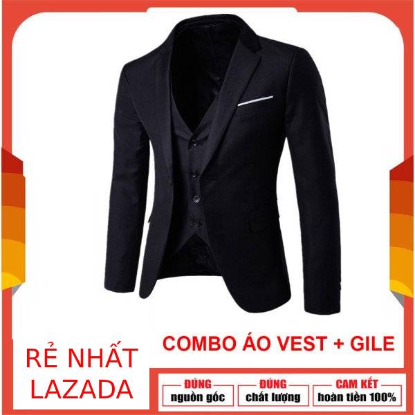 Combo gồm áo vest và áo ghi lê nam lịch lãm phong cách Hàn Quốc