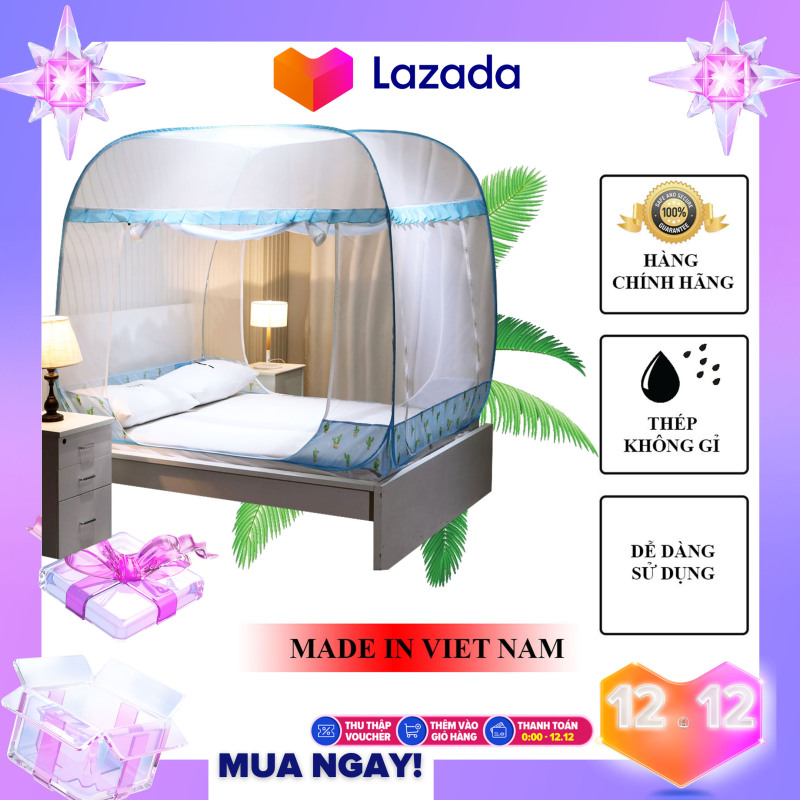 Màn chụp cao cấp chống muỗi tự bung Bình Minh 1m8 x 2m đỉnh rộng - Hàng Việt Nam