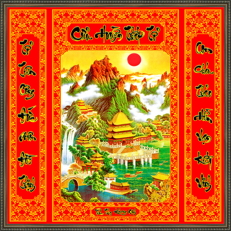 Tranh dán tường trang trí bàn thờ phòng thờ Cửu Huyền Thất Tổ CHTT001 loại cao cấp nhiều kích thước