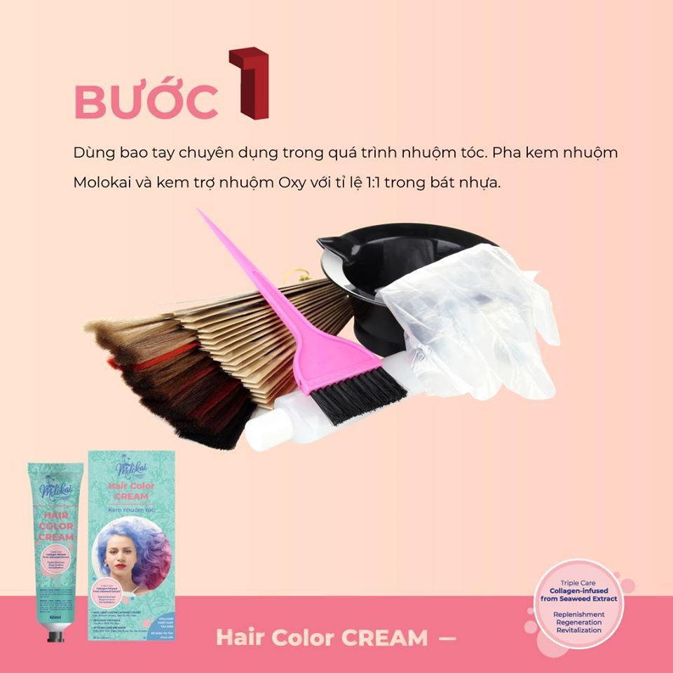 Kem nhuộm tóc cao cấp màu thời trang Molokai 60ml [ TẶNG KÈM GĂNG TAY + CHAI OXY TRỢ DƯỠNG TÓC ]