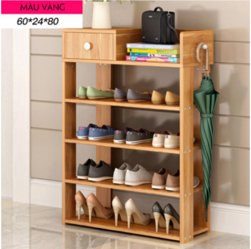 Kệ Để Giày Dép Bằng Gỗ 5 Tầng MDF Có Ngăn Kéo Sơn Lót Công Nghệ Cao Phủ PU