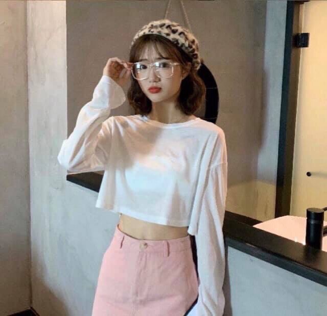 Áo Thun Nữ Tay Dài Croptop Thời Trang hàn Quốc