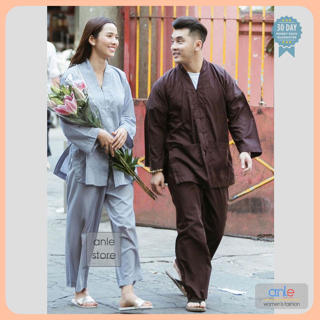 Đồ lam đi chùa BỘ LA HÁN NAM NỮ, Bộ đồ đi chùa Vải Kate Cotton thoáng mát