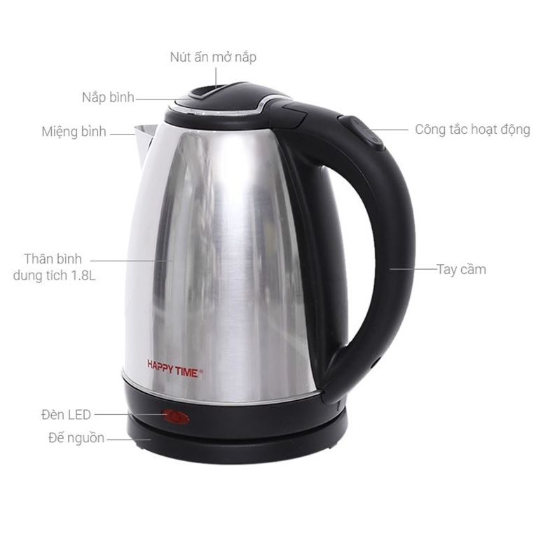 Bình đun siêu tốc Inox Sunhouse Happy Time HTD1088 1.8 lít
