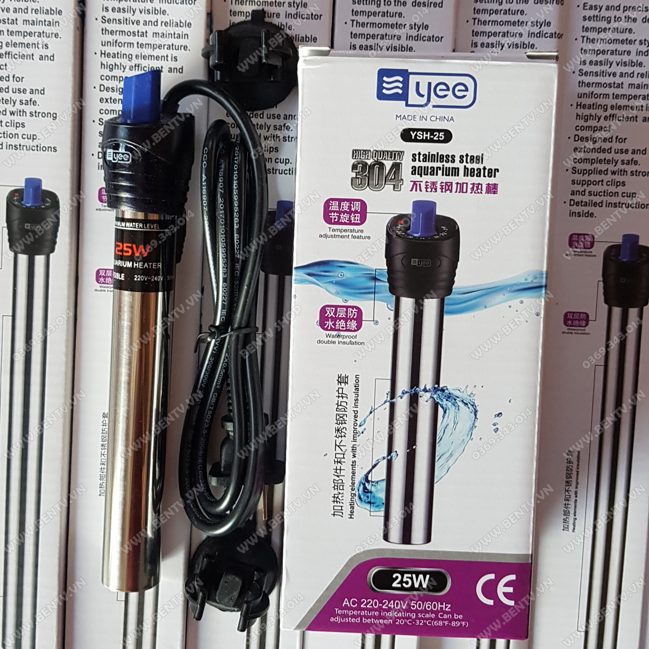Máy Sưởi Inox Cho Bể Cá YEE 25w (Bể Dưới 25L Nước)