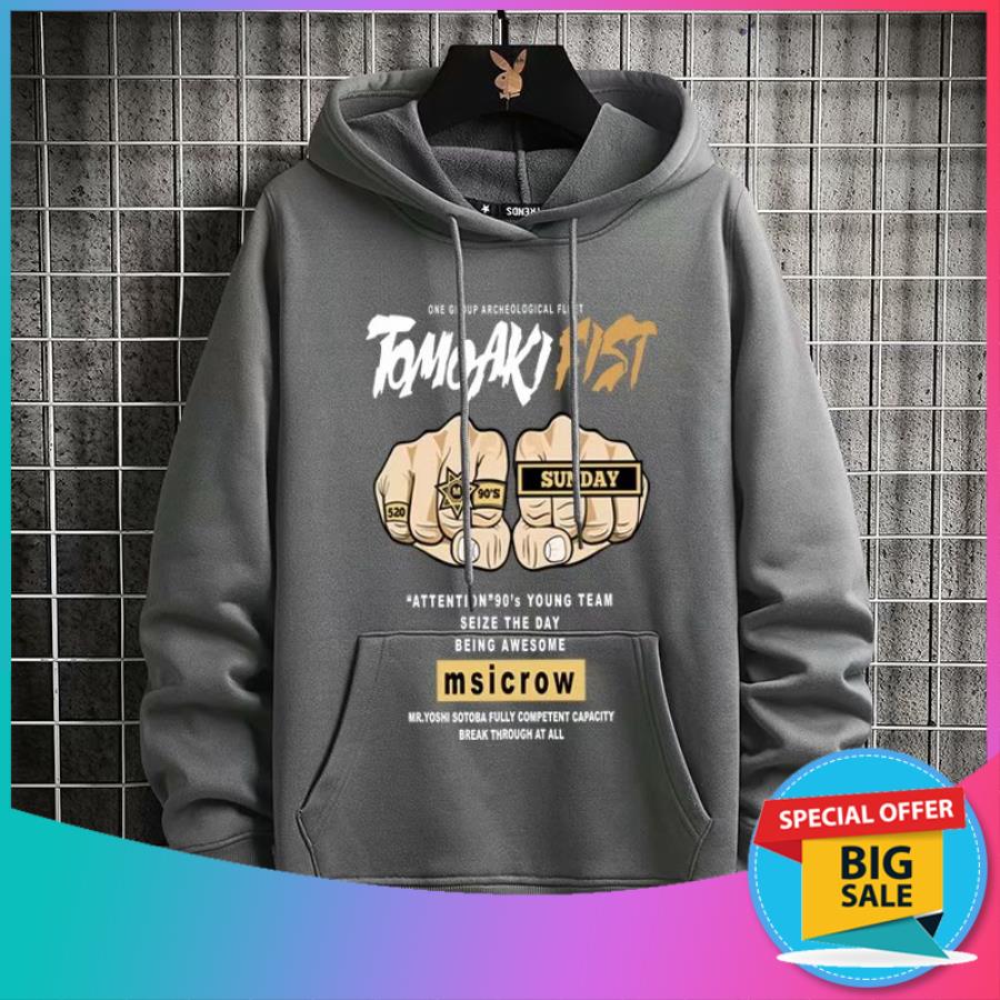 Áo Hoodies Nam Tay Dài Có Mũ Trùm Đầu Túi Bụng Họa Tiết Đôi Tay Đấm SUNDAY Phong Cách Trẻ Trung Cá Tính SOYOUNG VN MEN TOP 185