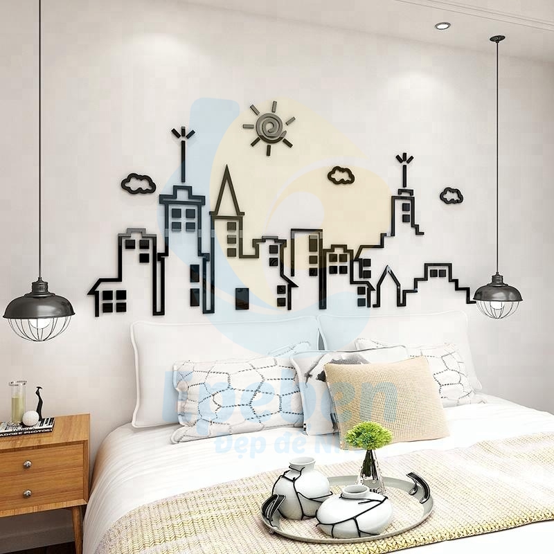 Tranh mica EPeBen dán tường nổi 3d hình khung cảnh thành phố decor trang trí phòng khách, phòng ngủ
