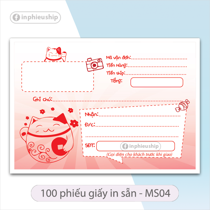 Phiếu ship mèo thần tài 100 tờ (MS04)