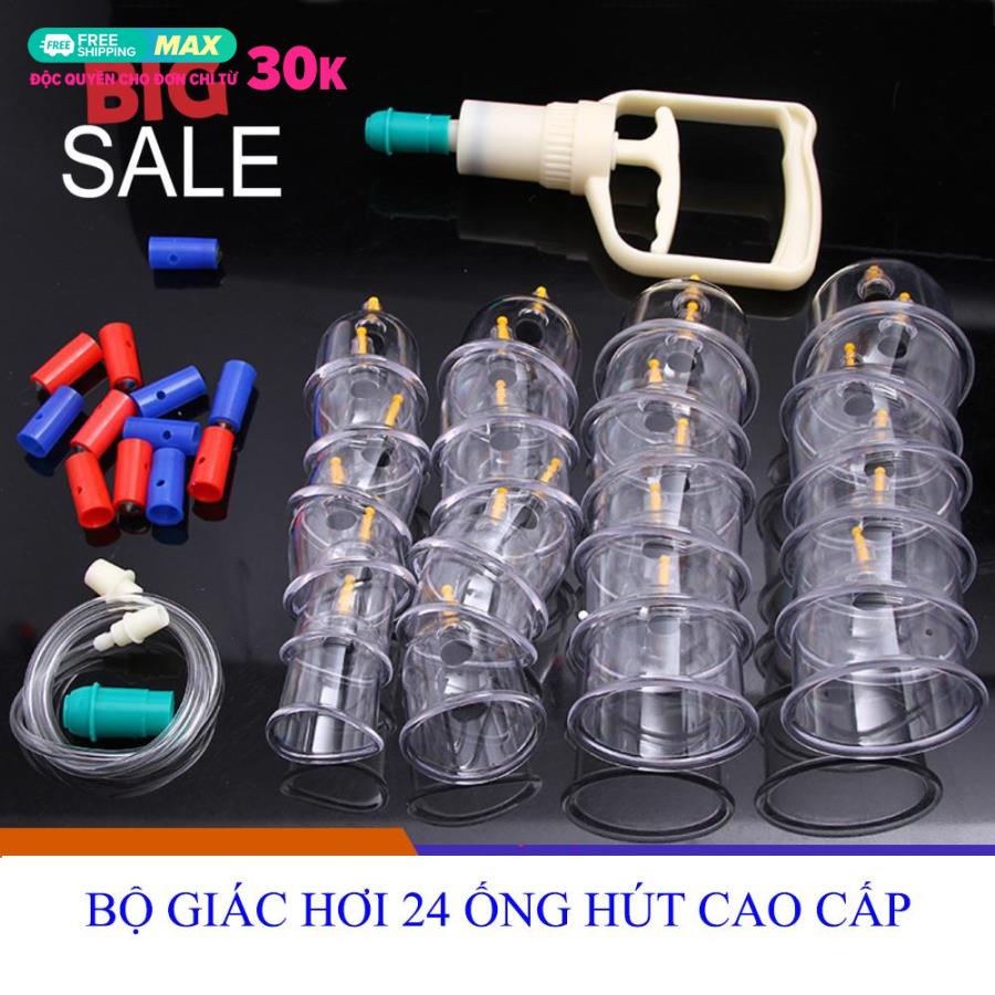 Bộ Giác Hơi 24 Ống Hút Chân Không, Bộ Giác Hơi Không Dùng Lửa Vật Lí Trị Liệu,  Hàng Nhập Khẩu, Giúp Giảm Các Chứng Đau Lưng, Đau Ở Vai, Đánh Gió, Bảo Hành 12 Tháng Toàn Quốc