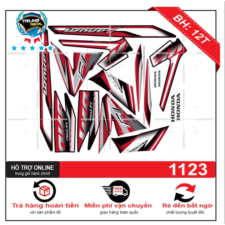 Tem rời xe wave RS 2013 trắng đỏ