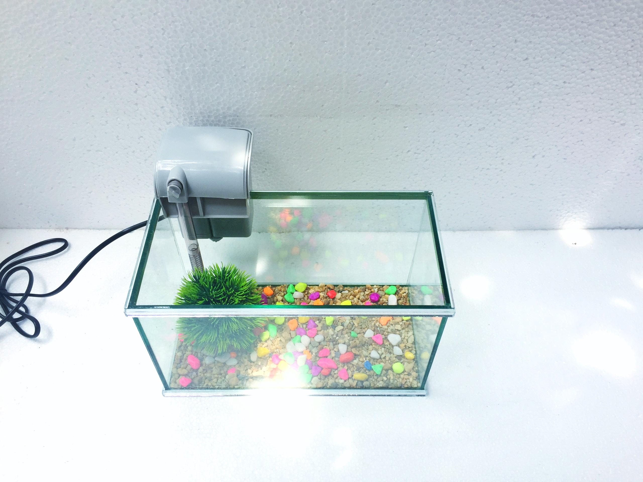 Bể cá mini viền gương sang trọng kèm lọc thác nước ( tặng phụ kiện) - bể cá để bàn , bể cá trang trí