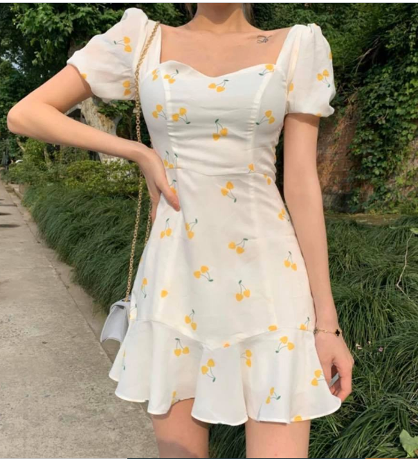 Đầm cherry vàng cúp ngực (kèm hình thật)