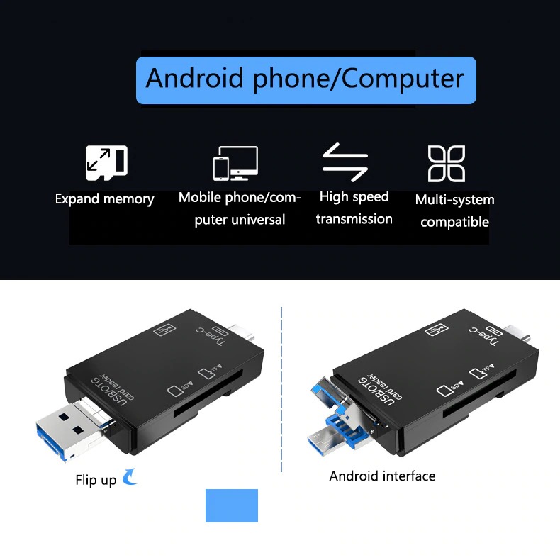 Multi-Function SD Card Reader Type-C for Camera Phone Tablet – Supports SD, MicroSD, CF, XD, M2, MS Duo Pro